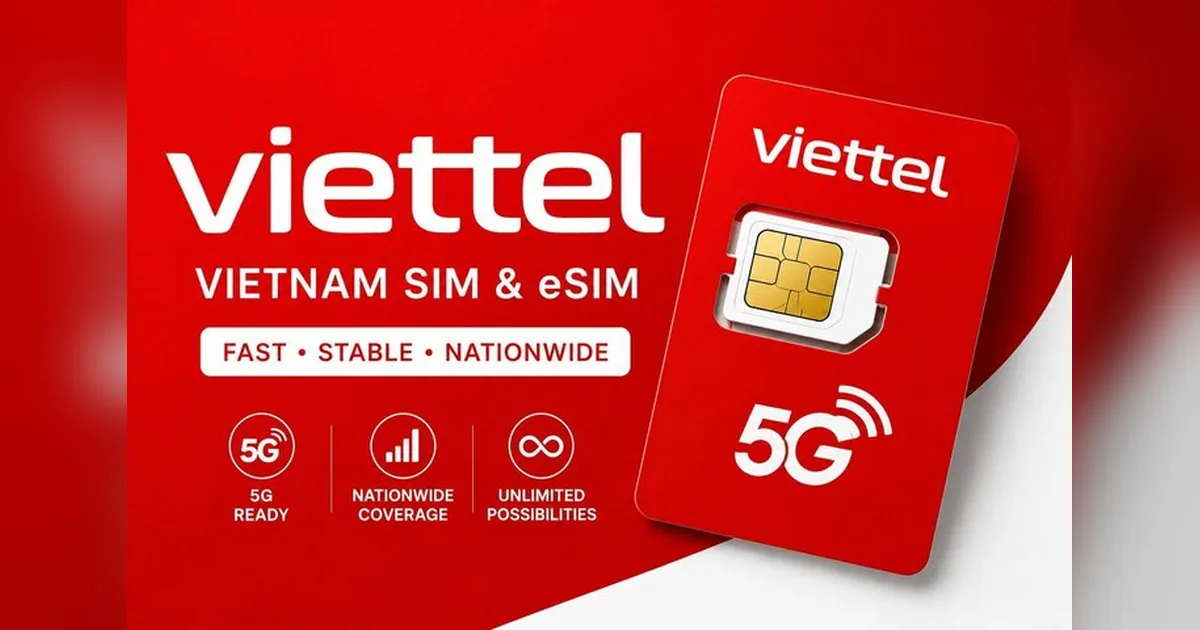 Viettel Vietnam SIM and eSIM promotional graphic advertising 5G-ready nationwide coverage